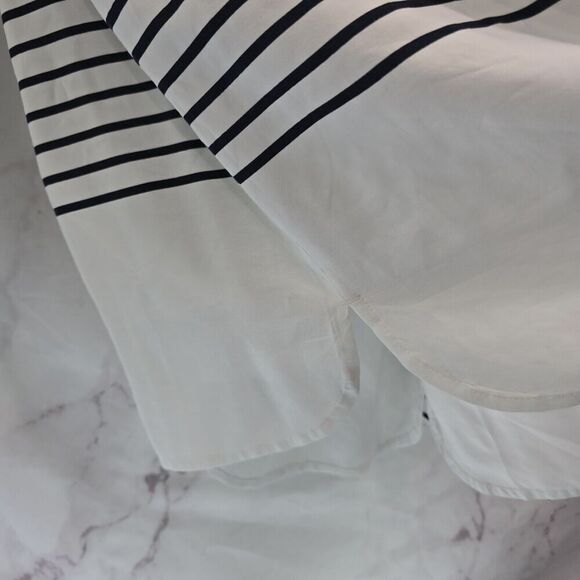 J Jill Shirt Women Medium Tall Navy White Striped Button Up Blouse Nautical - Picture 9 of 13